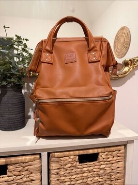 Anello Tan Faux Leather Structured Backpack